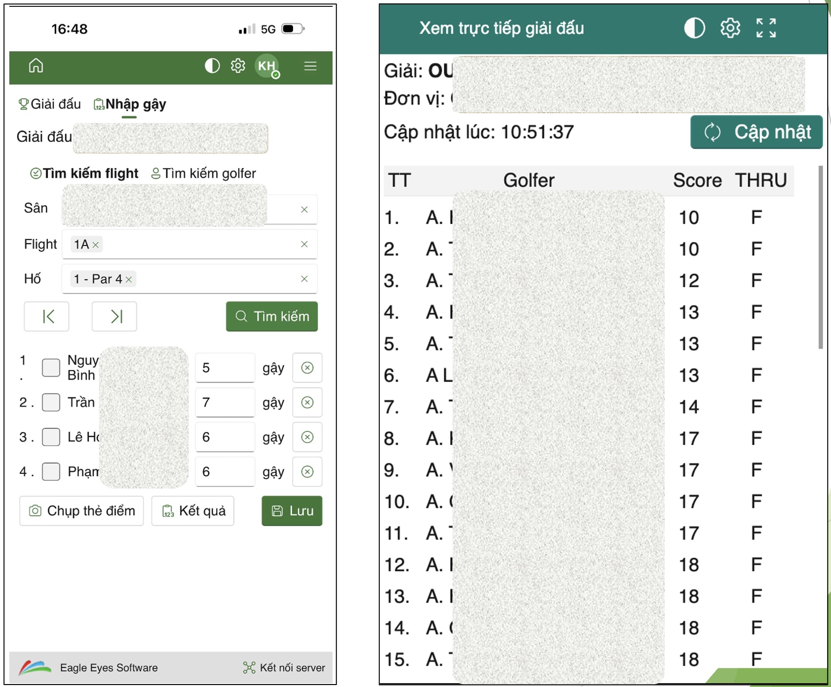 Phần mềm quản lý giải golf - live